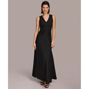 Donna Karan Women's Ruched V-Neck Gown - Black 6 Retail: $229.00